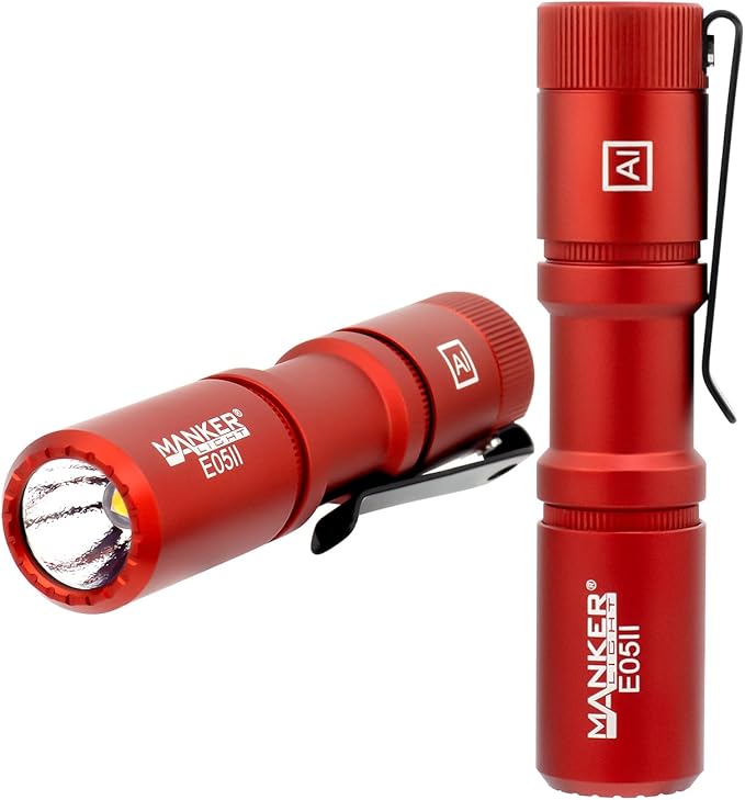 Manker E05 II High Output EDC Flashlight Eeay to Carry, for Camping, Hiking (Red, 800 Lumens NICHIA