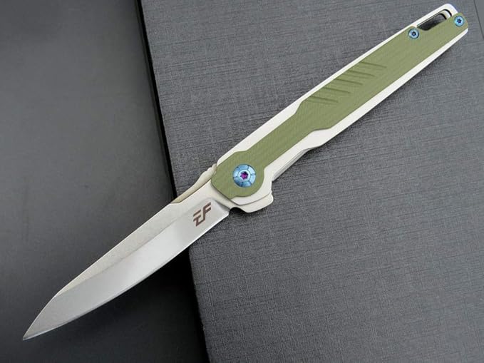 Eafengrow EF942 EDC Folding Knife, D2 Steel Blade Titanium Plating & G10 Handle,Pocket Clip with