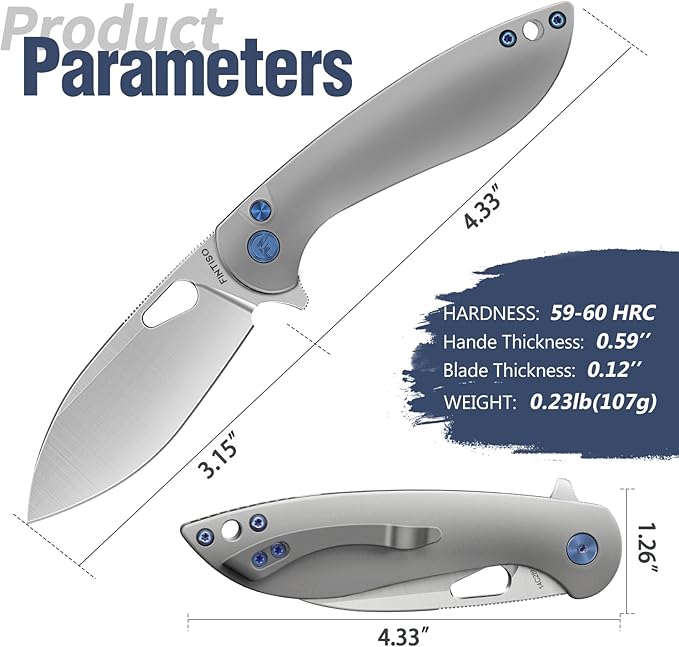 FINTISO Pocket Knife, 3.1" Premium 14C28N Blade Folding Knife with Button Lock, EDC Knife with