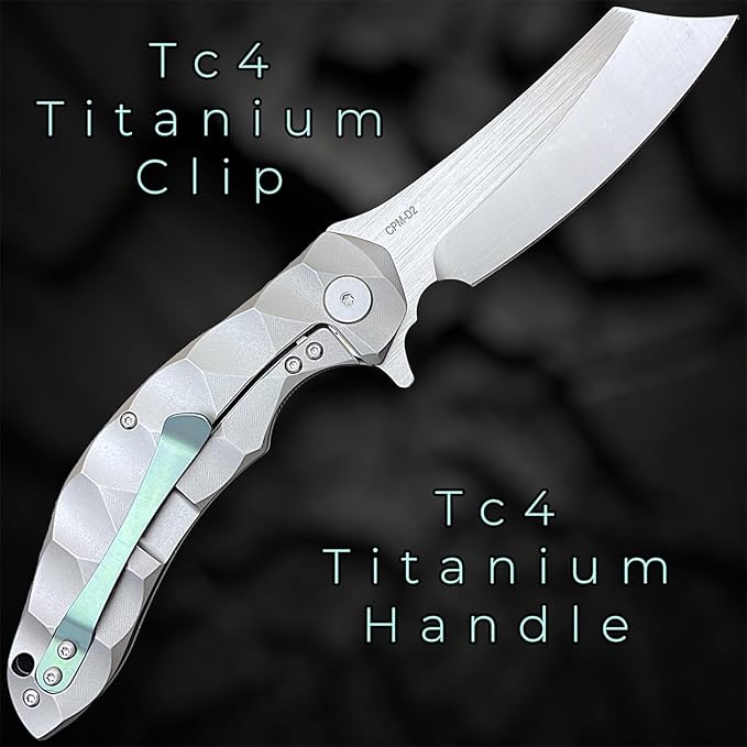 TACTICAL GEARZ Custom Titanium Pocket Folding Knife, Solid Tc4 Titanium Handle, CPM-D2 Steel DAO