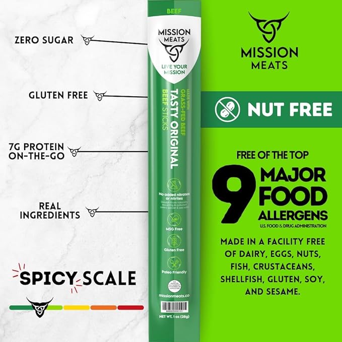 Mission Meats Beef Sticks – 100% Grass Fed & Pasture Raised, Sugar Free, Individually Wrapped