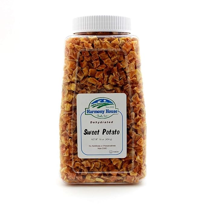 Harmony House Foods Dried Sweet Potato, diced (19.5 oz, Quart Size Jar) for Cooking, Camping