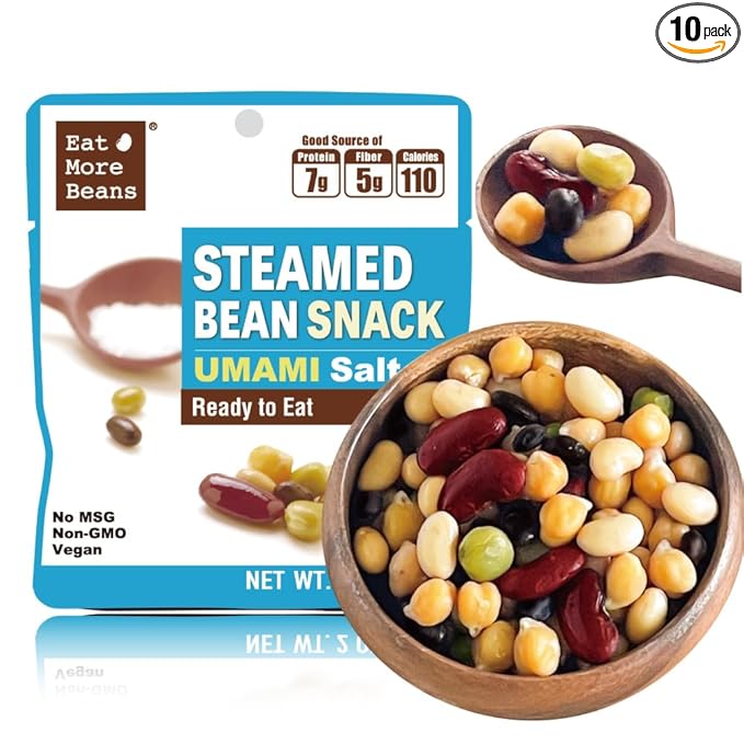 ?�Eat More Beans??STEAMED BEAN SNACK -UMAMI Salt USDA Certified Healthy Vegan Snacks Ready to Eat