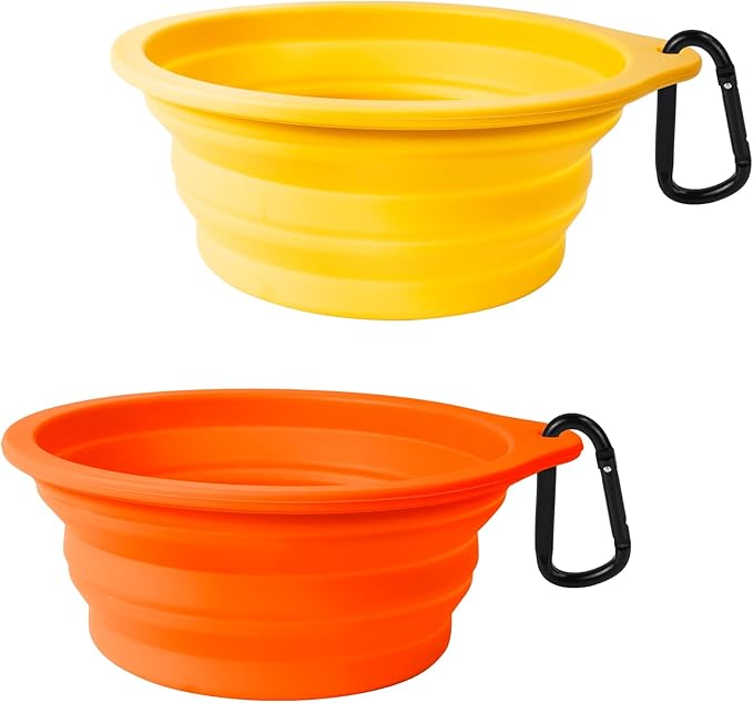 PetBonus 2-Pack Large Silicone Collapsible Dog Bowls, 34oz/1000ml BPA Free Portable Foldable Travel