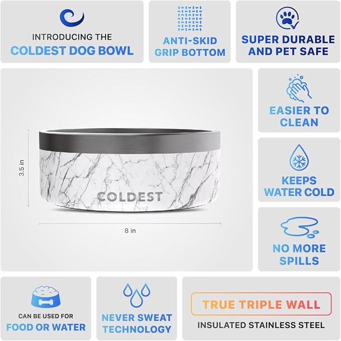 Coldest Dog Bowl - Anti Rust Metal, Non Slip, 3 Layers Insulated Stainless Steel Dog Bowls - Spill
