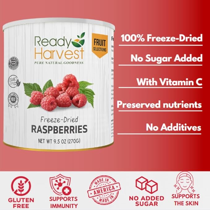 Ready Harvest Freeze Dried Food - Raspberries | Emergency Snacks | Long-Term Storage | #10 Can |