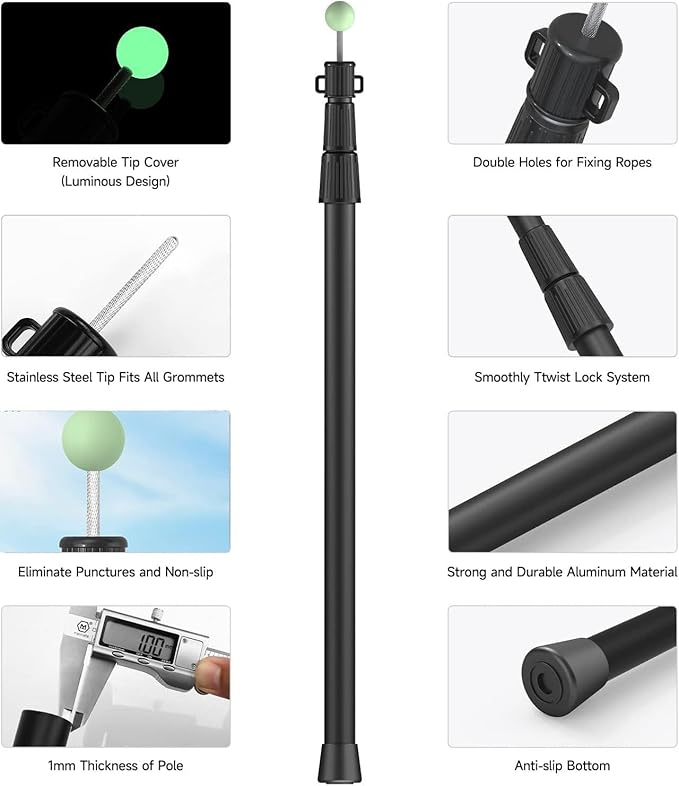 SANLIKE Telescoping Tarp Poles Tent Poles, 96" Aluminum Canopy Poles Extendable Pole for Awning