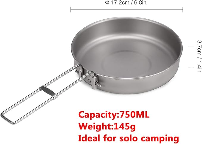 Lixada Ultralight Titanium Frypan Outdoor Camping Hiking Picnic Cooking Frying Pan 750/1000ML