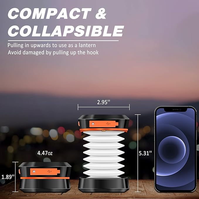 2-Pack Folding Solar Camping Lantern Flashlights, DIBMS Mini Collapsible USB Rechargeable