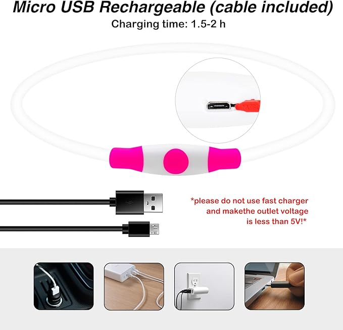 Light Up Dog Collar, USB Rechargeable Dlitk LED Dog Collar 1 Count, TPU Cuttable Glow Collar for