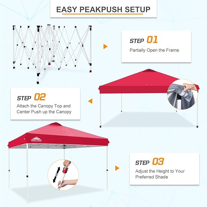 EAGLE PEAK Pop Up Canopy Tent with Wheeled Carry Bag, 8 Stakes, 4 Ropes, 4 Weight Bags, Easy Set Up