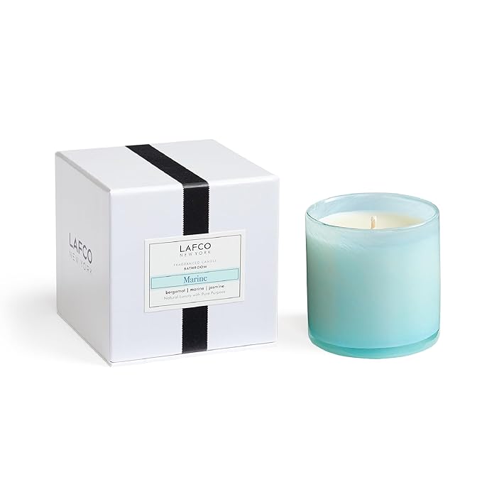 LAFCO New York Classic Candle, Marine - 6.5 oz - 50-Hour Burn Time - Reusable, Hand Blown Glass