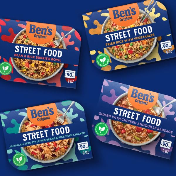 BEN'S ORIGINAL Street Food Jamaican Jerk Style Beans & Rice with Chicken, Prepared Entrée