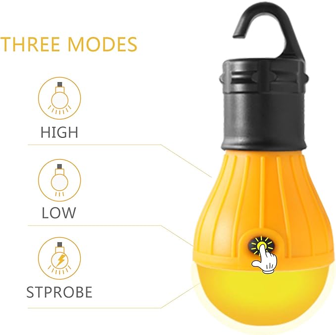 KINUR Sleep Aid Camping Light Bulbs Soft Amber Yellow Color Bug Resistent Portable Hanging Lantern