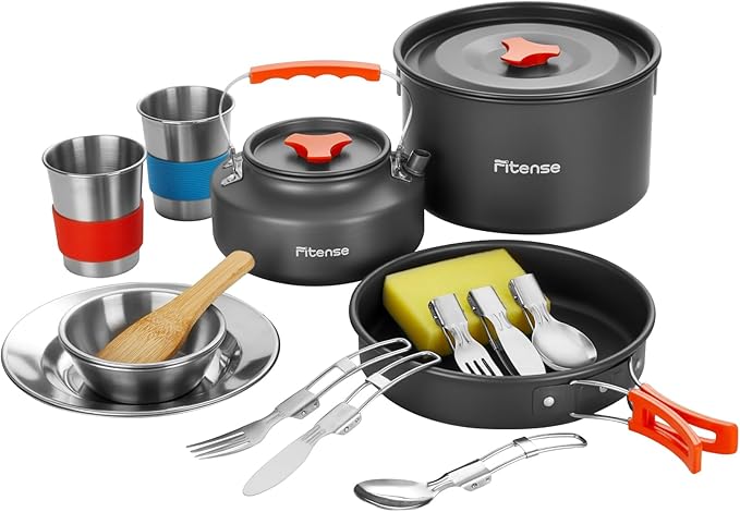 22Pcs Camping Cookware Mess Kit for 2, Lightweight Camping Kitchen Pots and Pans Set, Portable