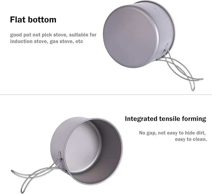 iBasingo Backpacking Cookset Titanium Camping Pots Set Ultralight Outdoor Picnic Pots Pans with