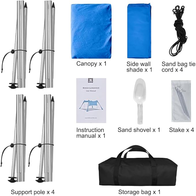 Beach Canopy Tent Shade with Sidewalls 10x10FT, 6.6FT Tall, UPF50+ Sun Shelter, Windproof & Water