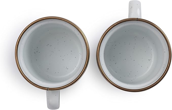 Barebones 5-Ounce Enamel Espresso Cup Set of 2 - Small Coffee Mug and Tea Cup - Stainless Steel Rim