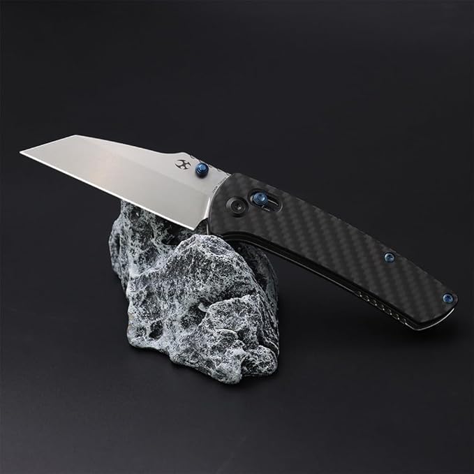 KANSEPT Main Street Pocket Folding Knife, 3.36'' 154CM Sharp Steel Blade, Twill Carbon Fiber Handle