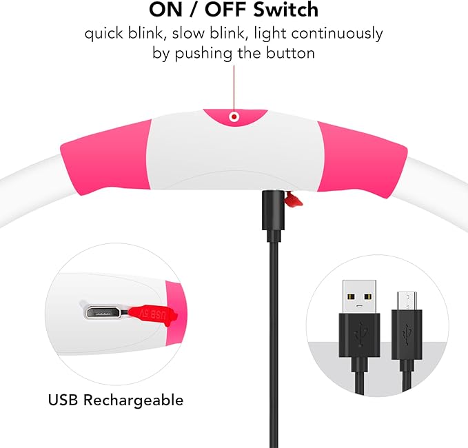 Colaseeme LED Dog Collar, Light Up Dog Collar 1 Count USB Rechargeable TPU Glow Safety Dog Necklace