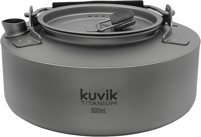 Kuvik Titanium Kettle 600ml (20.3 oz) - Ultralight and Compact Kettle for Backpacking, Camping, and