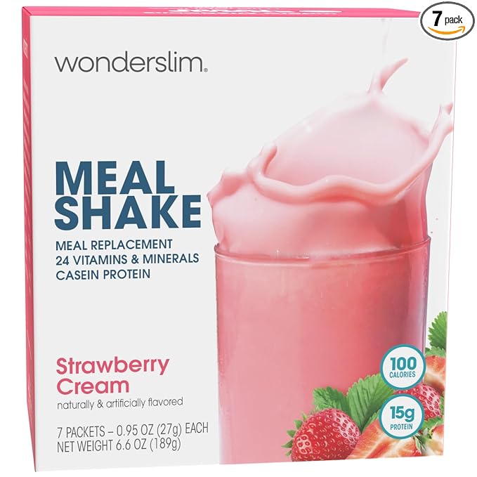 WonderSlim Meal Replacement Shake, Strawberry Cream, 15g Protein, 24 Vitamins & Minerals, Gluten