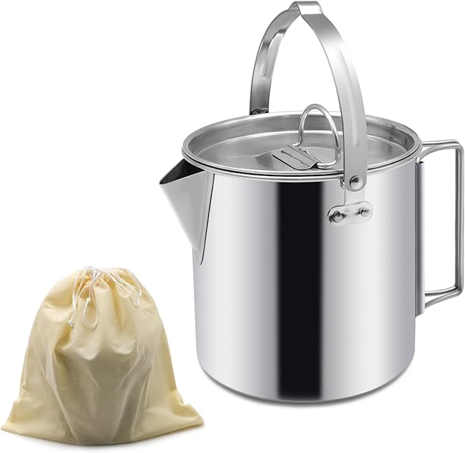 Camping Tea Kettle, Portable 1.2L Coffee Pot, Outdoors Camping Pot, with Handles and with Lids for