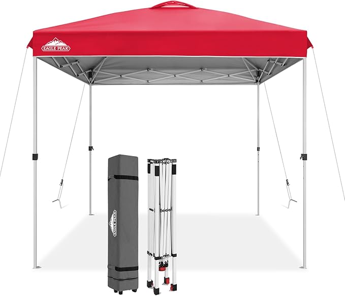 EAGLE PEAK Pop Up Canopy Tent with Wheeled Carry Bag, 8 Stakes, 4 Ropes, Easy Set Up Tent Canopy