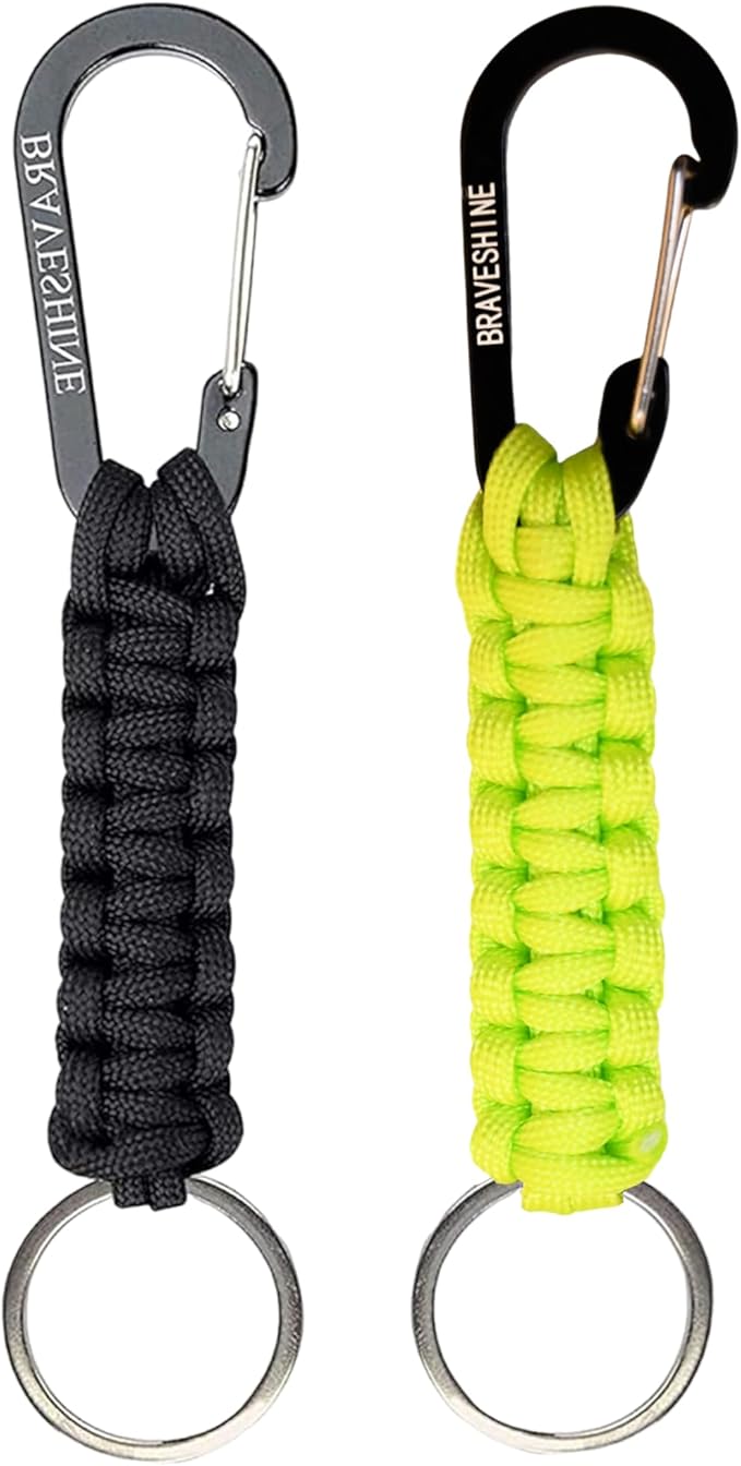 BRAVESHINE Paracord Keychain Carabiner Clip, D Ring Lanyard Hanger Stroller Hook for Water Bottle