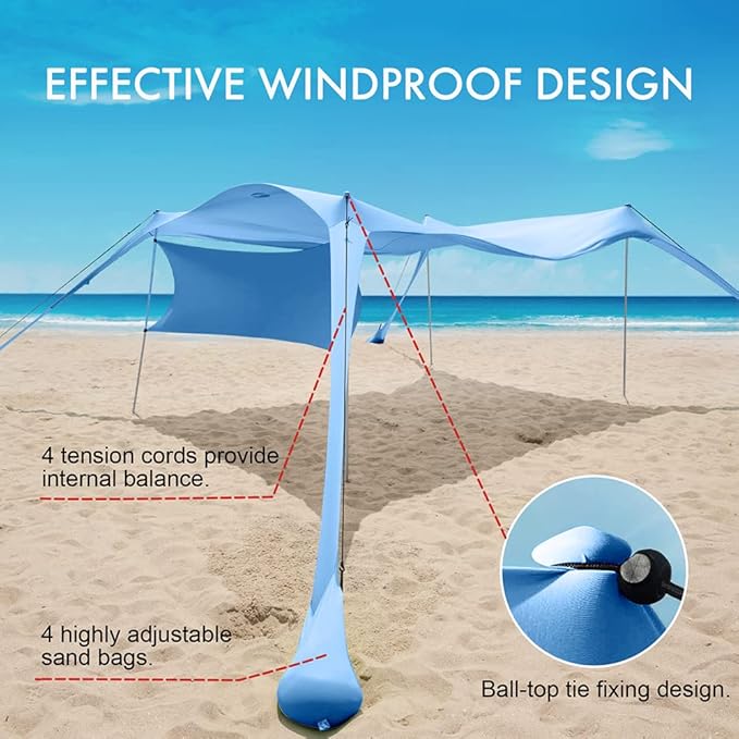 Beach Canopy Tent Shade with Sidewalls 10x10FT, 6.6FT Tall, UPF50+ Sun Shelter, Windproof & Water