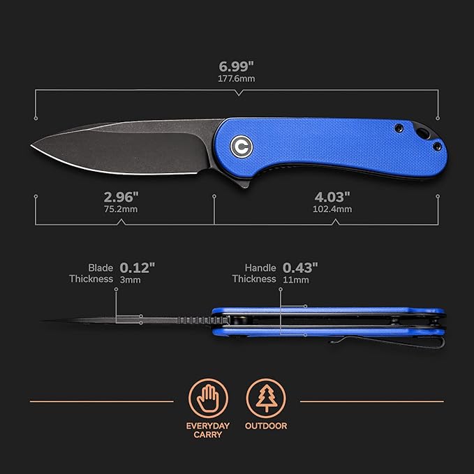 CIVIVI Folding Pocket Knife, 2.96" D2 Blade G10 Handle, Elementum Liner Lock Flipper Knife with
