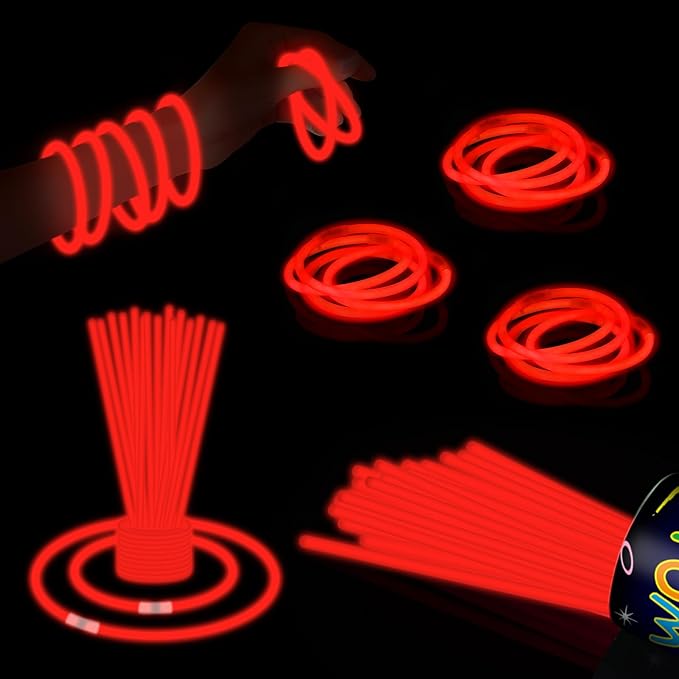 40 Pack 8??Red Glow Sticks Bracelet Necklaces Bulk with 40 Connectors Neon Glow In The Dark Party