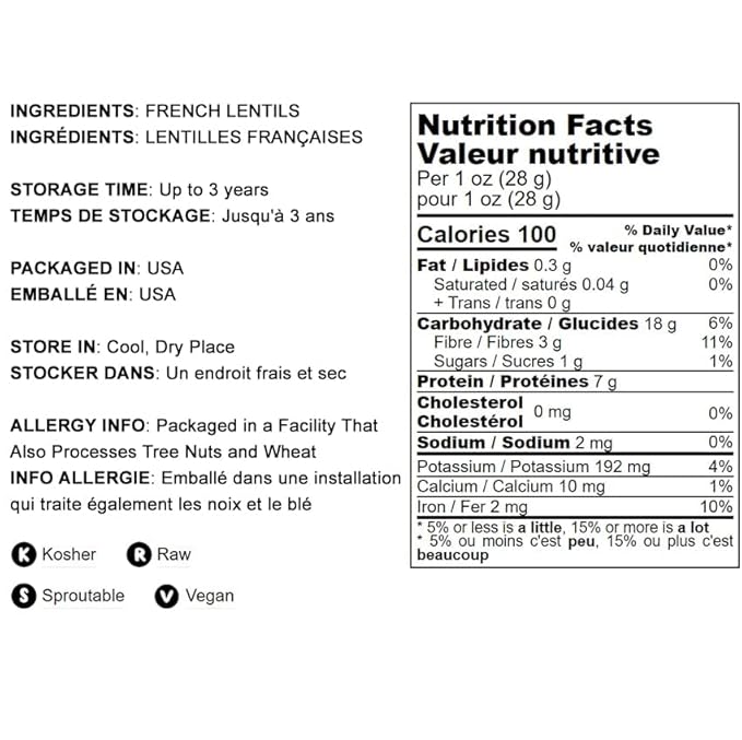 Food to Live French Green Lentils, 5 Pounds ??Whole Dry Beans, Raw, Sproutable, Vegan, Kosher