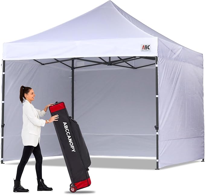 ABCCANOPY Heavy Duty Easy Pop up Canopy Tent with Sidewalls 10x10, White