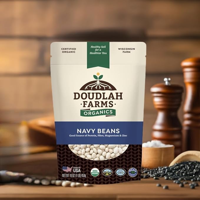 Organic Navy Beans 1 lb - Non-GMO, USDA Organic, Tested Clean Certified, Vegan - Rich in Fiber &