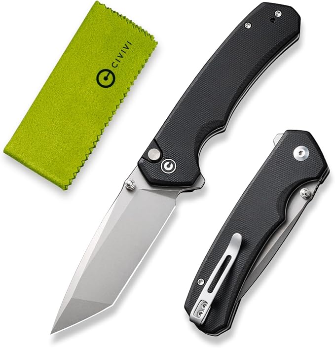 CIVIVI Brazen Folding Knife, Button Lock Pocket Knife with 3.46'' Swedish 14C28N Tanto Blade