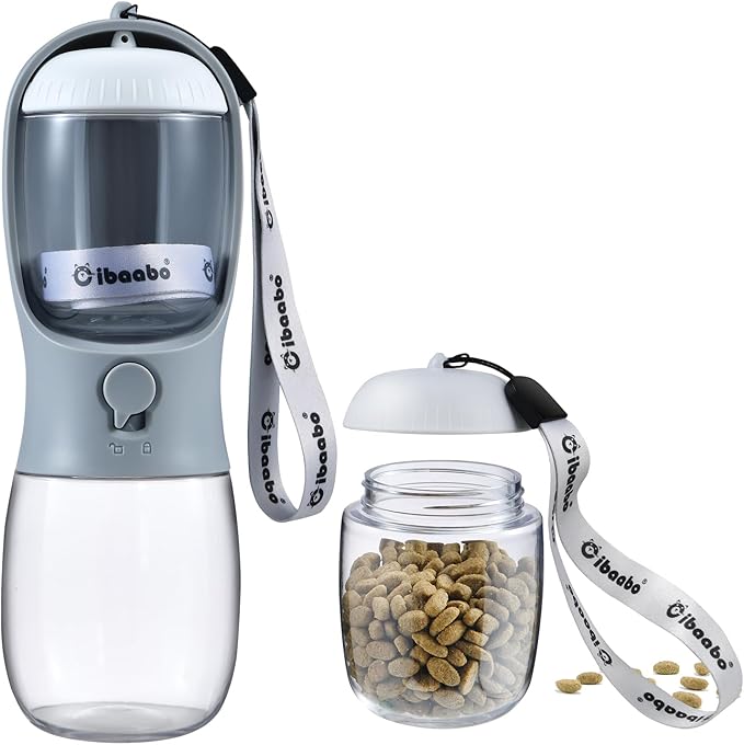 Dog Water Bottle with Food Container, Travel Puppy Water Bowl, Portable Pet Dispenser, Dog Stuff
