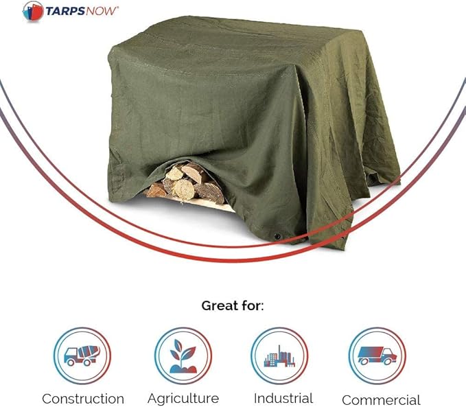 Tarps Now 12x24 ft Heavy Duty Canvas Tarp| 18 MIL Industrial Grade Fabric, Tear Resistance