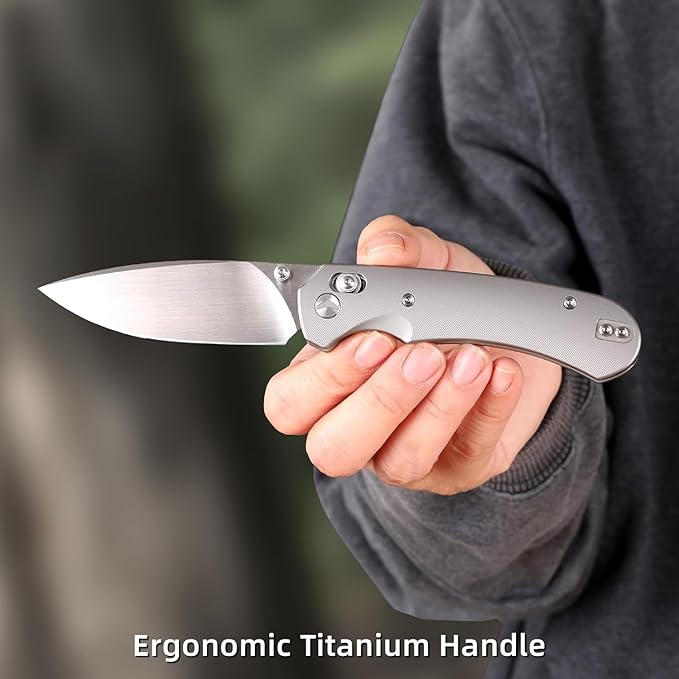 Folding Pocket Knife,3.31” M390 Blade,Erogonomic Titanium Handle,Hunting Survival Knife,EDC Knife