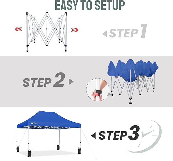 CROWN SHADES 10x15 Pop Up Canopy Tent, Thicken Frame Commercial Heavy Duty Tent, 8 Stakes & 4