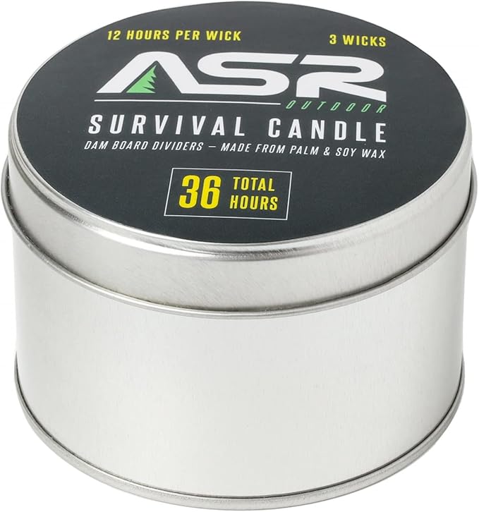 ASR Outdoor 36 Hour Camping Survival Emergency Light Wax Candle Fire Starter in Portable Tin Box, 3