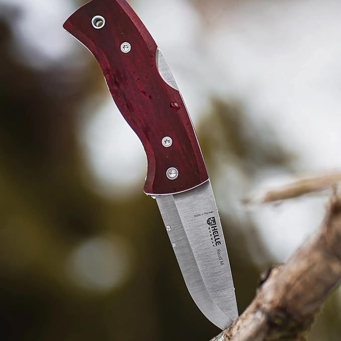 HELLE Knives - Raud M - Folding Pocket Knife - 2.72" Stainless Steel Blade with Red Birch Handle &