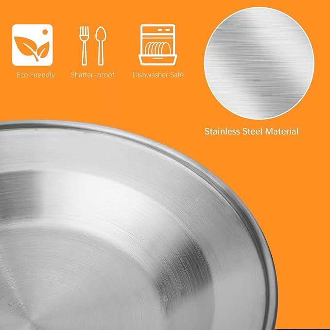 Stainless Steel Camping Cutlery Set - 8 Piece, Includes Spoons, Mugs, Bowls, Plates, Rags &