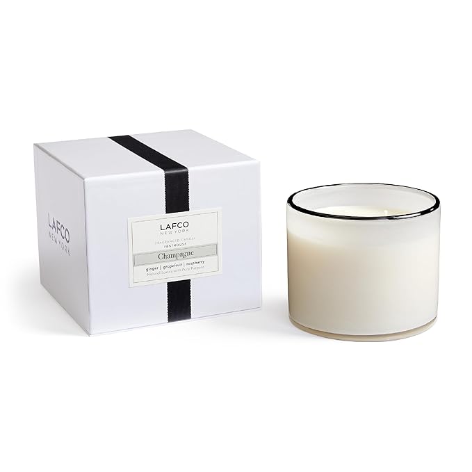 LAFCO New York 3-Wick Candle, Champagne - 30 oz - 120-Hour Burn Time - Reusable, Hand Blown Glass