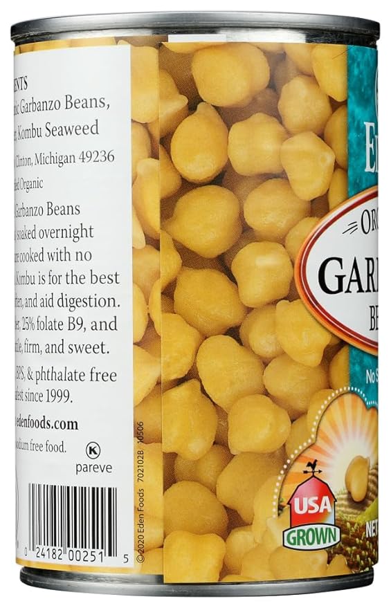 Eden Organic Garbanzo Beans, No Salt Added, 15 Ounce (Pack of 12)