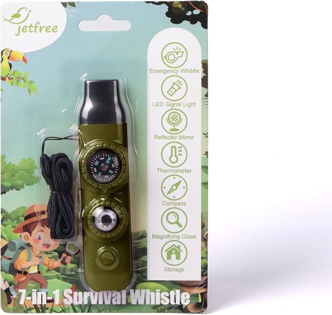 Multifunctional Survival Emergency Whistle for Kids with Compass Hiking Survival, Thermometer &