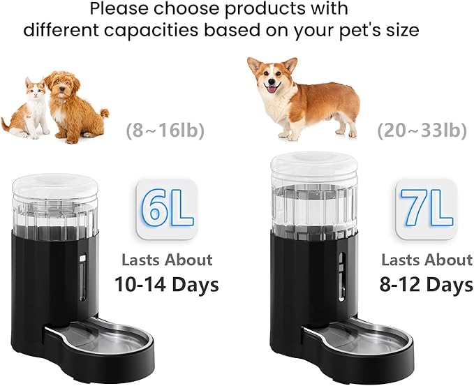 CZPET Automatic 6L Dog and Cat Water Dispenser with Stainless Steel Bowl Gravity Waterer,100%