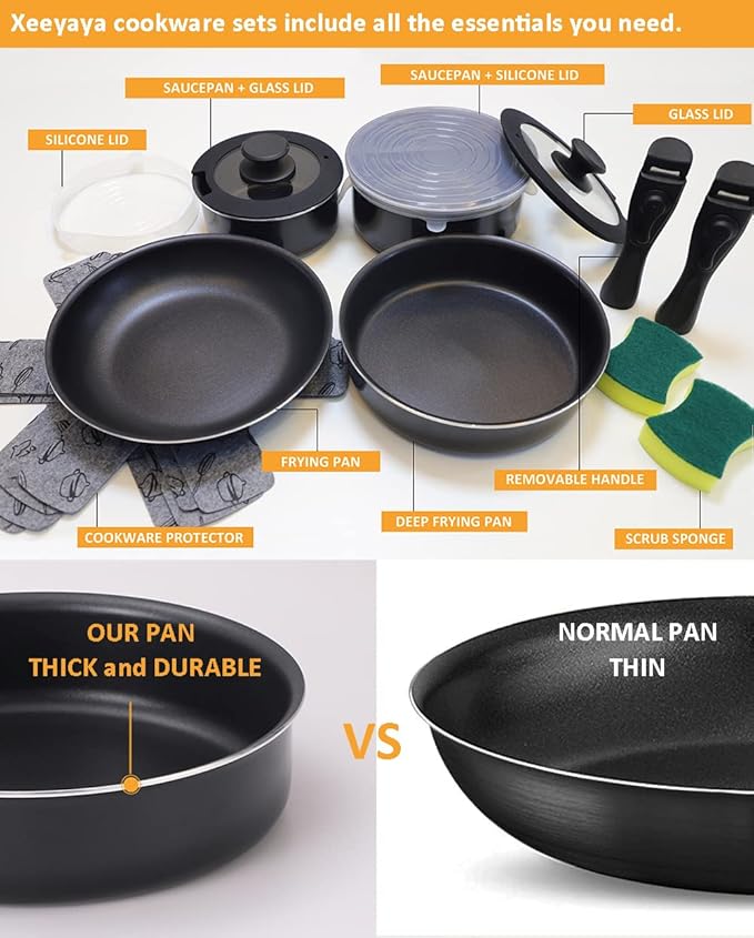 16 Pieces Kitchen Removable Handle Cookware Sets, Stackable Pots and Pans Set Nonstick for