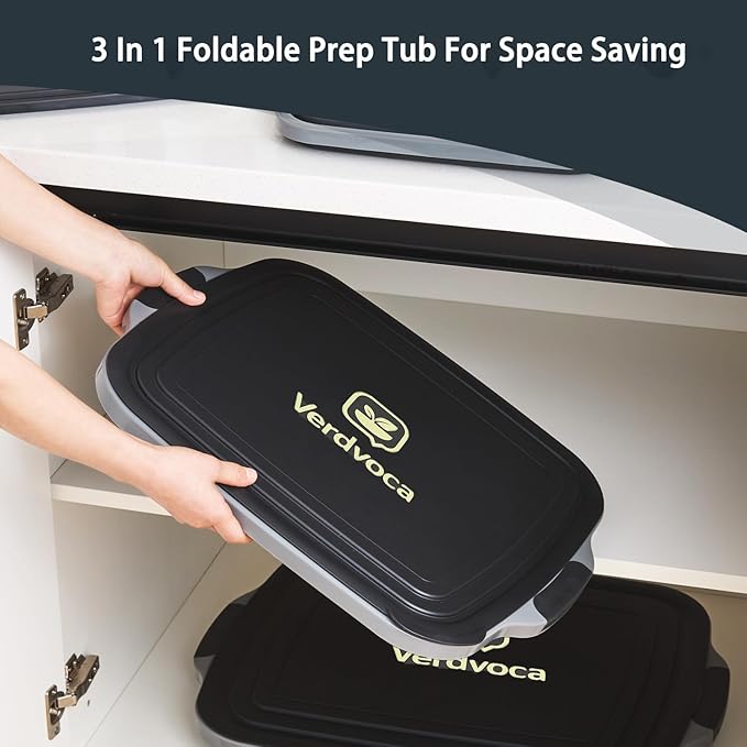 Collapsible BBQ Prep Tubs with Lids, Grill Cutting Board, Camping Sink with Drainage Hole for Meal