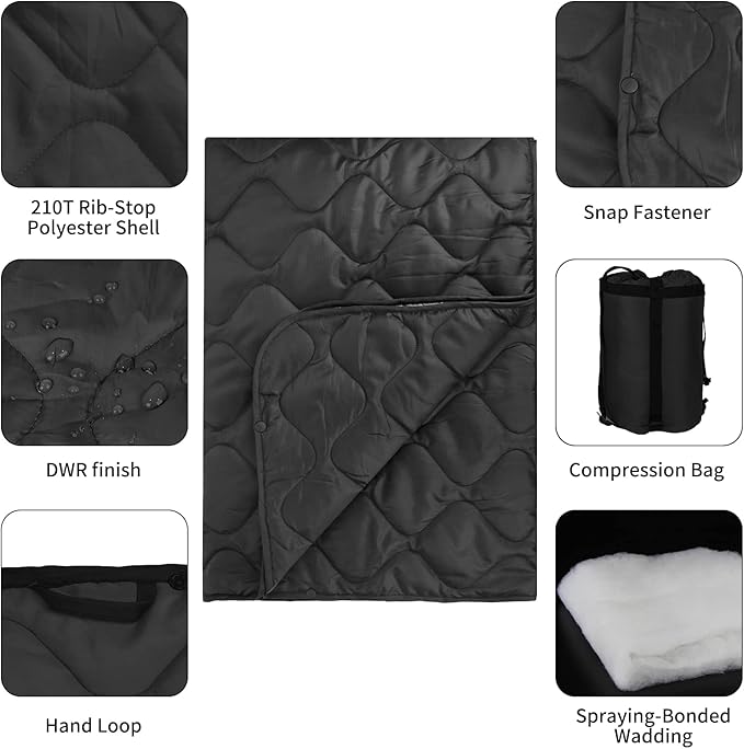 Poncho Liner Military Insulation Blanket Camo with Compression Carry Bag for Outdoors Hiking Jungle